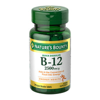 Thumbnail for Nature’s Bounty Vitamin B12 2500 mcg, Cellular Energy Support, for Energy Metabolism, Heart & Nervous System Health, 75 Quick Dissolve Tablets