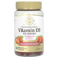 Thumbnail for Solgar Vitamin D3 Gummies for Adults 5,000IU Ultra Potency Vitamin Immune System Support for Women & Men - Tasty Strawberry Flavor, Gluten & Gelatin Free Gummy, 2 Month Supply, 60 Servings, 2g Sugar