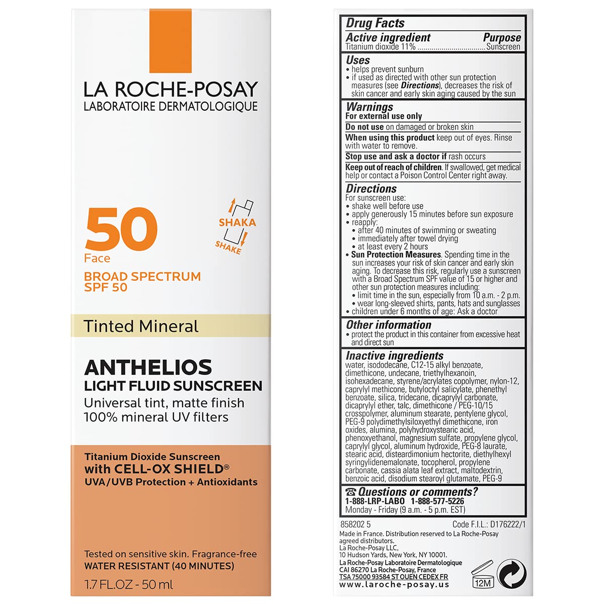 La Roche-Posay Skin Care Set Anthelios Tinted Sunscreen SPF 50 & Travel Size Toleriane Hydrating Gentle Cleanser, Tinted Mineral Sunscreen with Titanium Dioxide & Gentle Face Wash, Gift Set