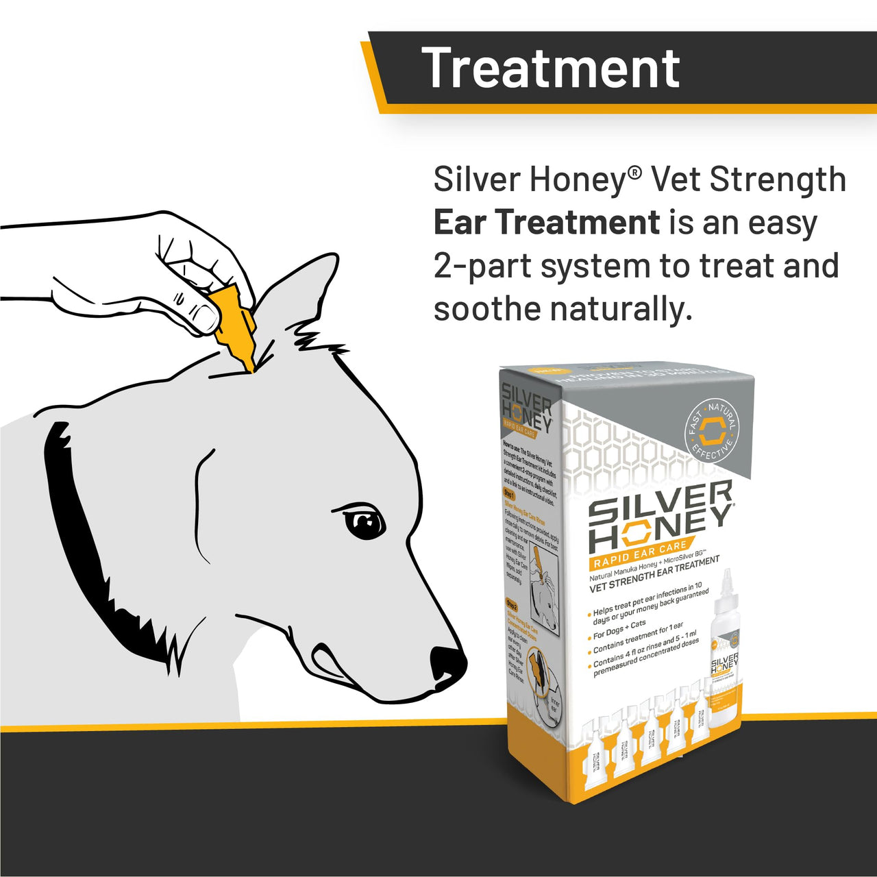Absorbine Silver Honey Rapid Ear Care Vet Strength Ear Cleaner + Infection Treatment, 10-Day Regimen for 1 Ear, Safe for Dogs & Cats, Medical Grade Manuka Honey & MicroSilver BG