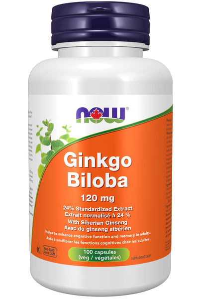 NOW Foods Supplements, Ginkgo Biloba 120 mg, Double Strength, Non-GMO Project Verified, 100 Veg Capsules