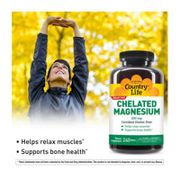 Thumbnail for Country Life, Chelated Magnesium 250mg, Supports Bone and Immune Health, Daily Supplement, 240 ct