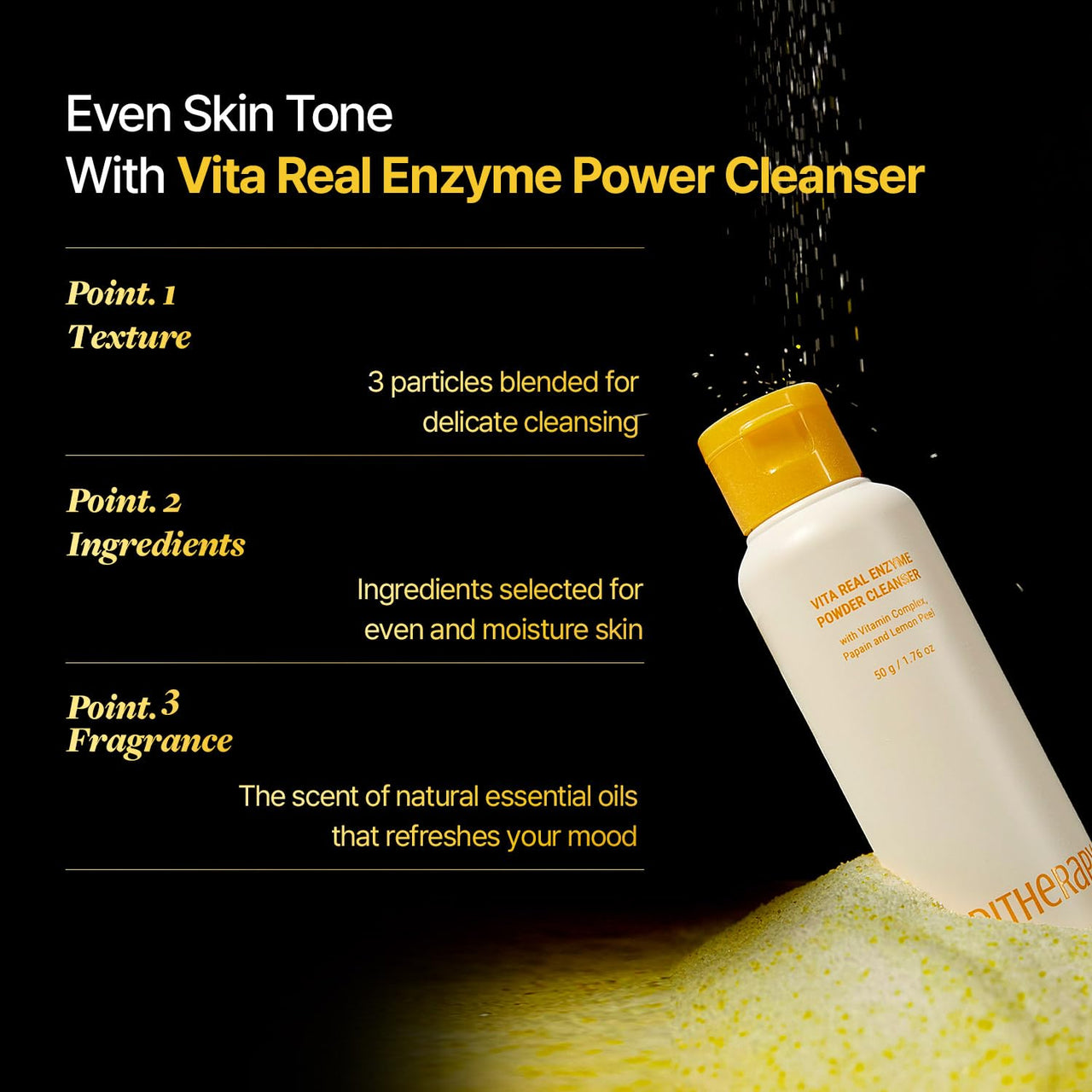 Vita Real Enzyme Powder Cleanser - Gentle Exfoliating Face Wash for Normal to Sensitive Skin - Hydrating Facial Oil Cleanser with Vitamin & Papain Enzyme - Lemon Peel for Dead Skin Cells - 1.76 oz