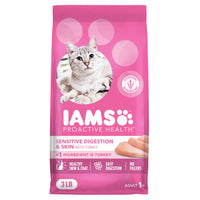 Thumbnail for IAMS Proactive Health Sensitive Digestion & Skin Dry Cat Food, Adult Cat Food Dry Recipe with Real Turkey, 3 lb. Bag