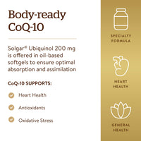 Thumbnail for Solgar Ubiquinol 200 mg (Reduced CoQ-10), 30 Softgels - Promotes Heart & Brain Function - Supports Healthy Aging - Coenzyme Q10 - Ubiquinone Supplement - Gluten Free, Dairy Free - 30 Servings