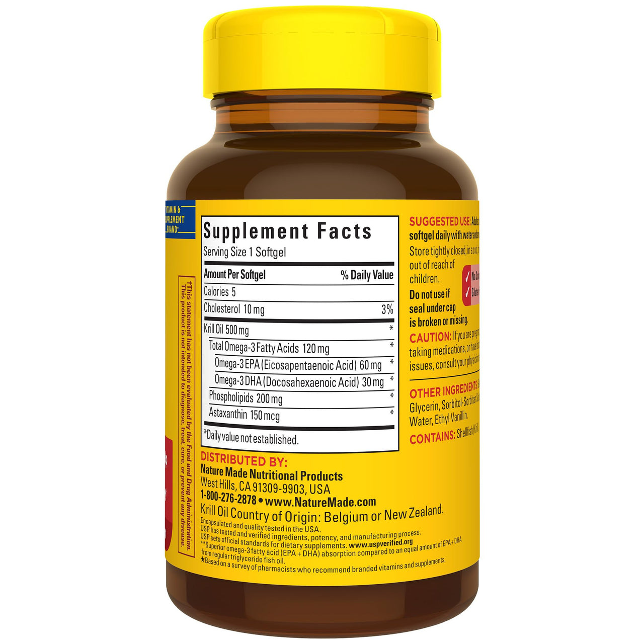 Nature Made Superior Absorption Krill Oil 500mg with Astaxanthin and Phospholipids, Omega 3 for Heart Health Support, Antarctic Krill Oil, 100 Softgels, 100 Day Supply