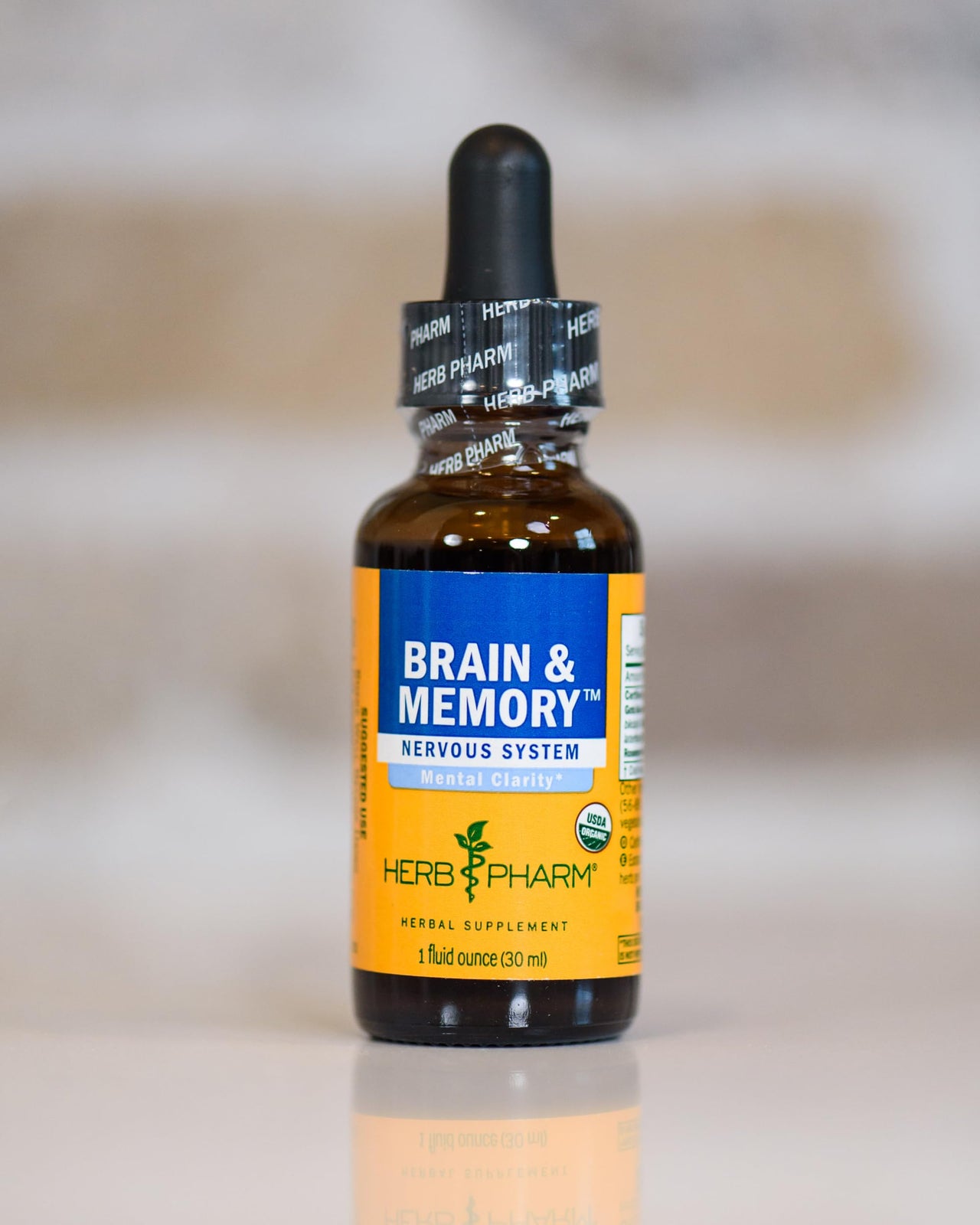 Herb Pharm Organic Nootropic Brain & Memory Supplement with Ginkgo Biloba Liquid Extract: Fast Absorption for Mental Focus Support, Ginkgo Supplement, Vegan, Gluten-Free, Non-GMO, 1 Oz