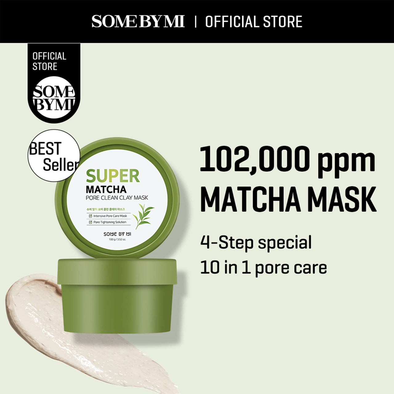 SOME BY MI Super Matcha Pore Clean Clay Mask - 3.52Oz, 100g - Made from Match Water for Sensitive Skin - Skin Moisturizing Effect with Sebum and Pore Care - Korean Skin Care