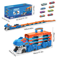 Thumbnail for TERRAMUS Dinosaur Transport Truck Toy for Kids - 3 in 1 Ejection Folding Track Toys w/Sound 8 Race Cars, Portable Vehicles Set Best Gift for Boys Girls 3 4 5 6 Years Old - Possesses Invention Patents