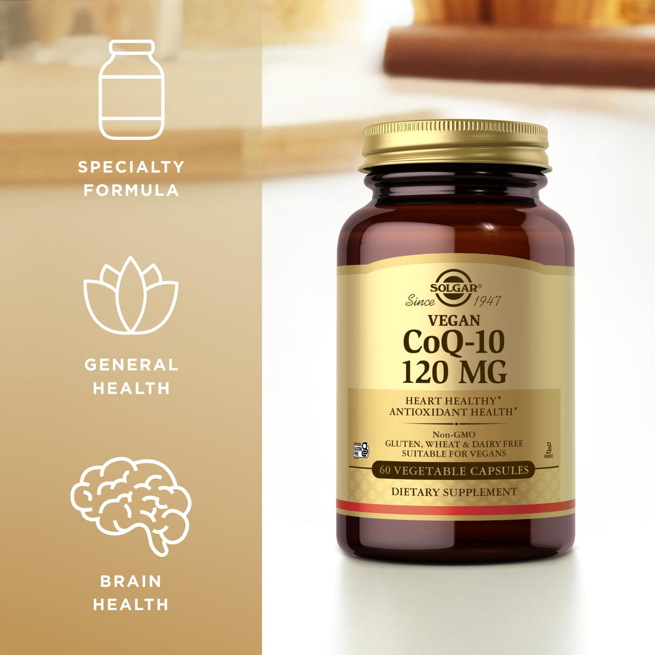 Solgar Vegan CoQ-10 120 mg - 60 Vegetable Capsules - Antioxidant Health - Non-GMO, Gluten Free, Dairy Free, Kosher - 60 Servings