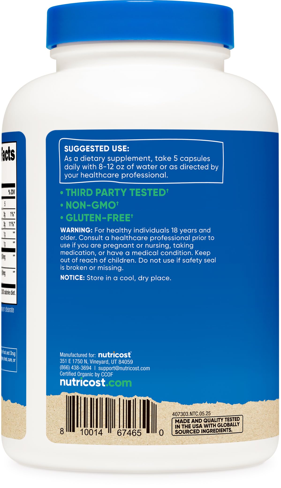 Nutricost Fiber Capsules with Prebiotic Fiber Supplement 300 Capsules - Made with Organic Psyllium Husk & Organic Jerusalem Artichoke, 60 Servings, Gluten Free, 3 G Per Serving
