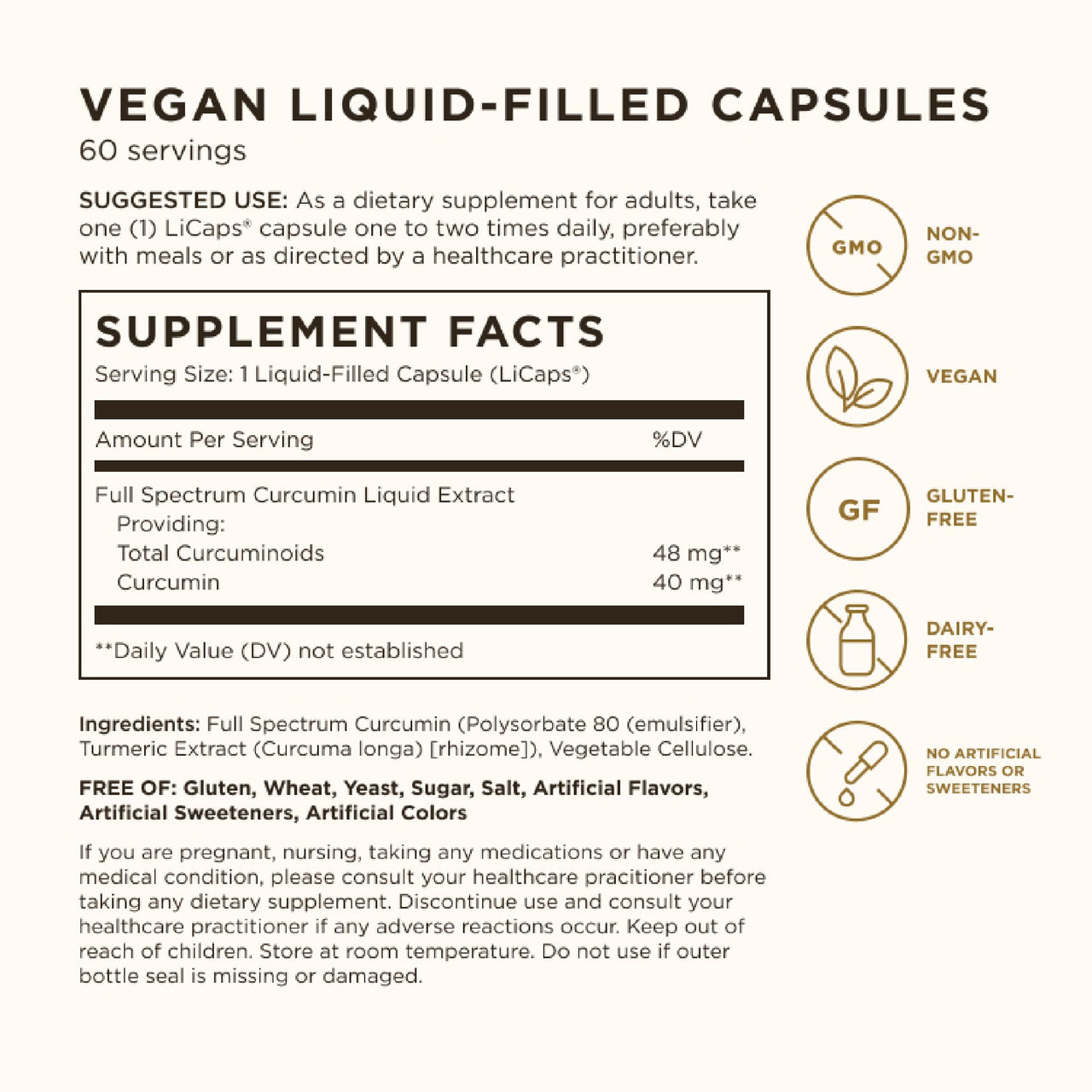 Solgar Full Spectrum Curcumin - 60 LiCaps - Superior Absorption - Brain, Joint & Immune Health - Non-GMO, Vegan, Gluten Free, Dairy Free - 60 Servings