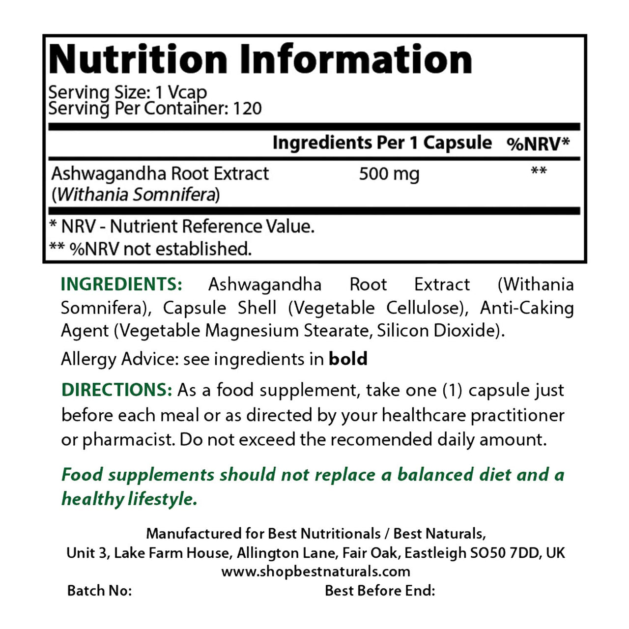 Best Naturals Ashwagandha Capsules for Relaxing Stress and Mood, 500 mg, 120 Count (Packaging may vary)