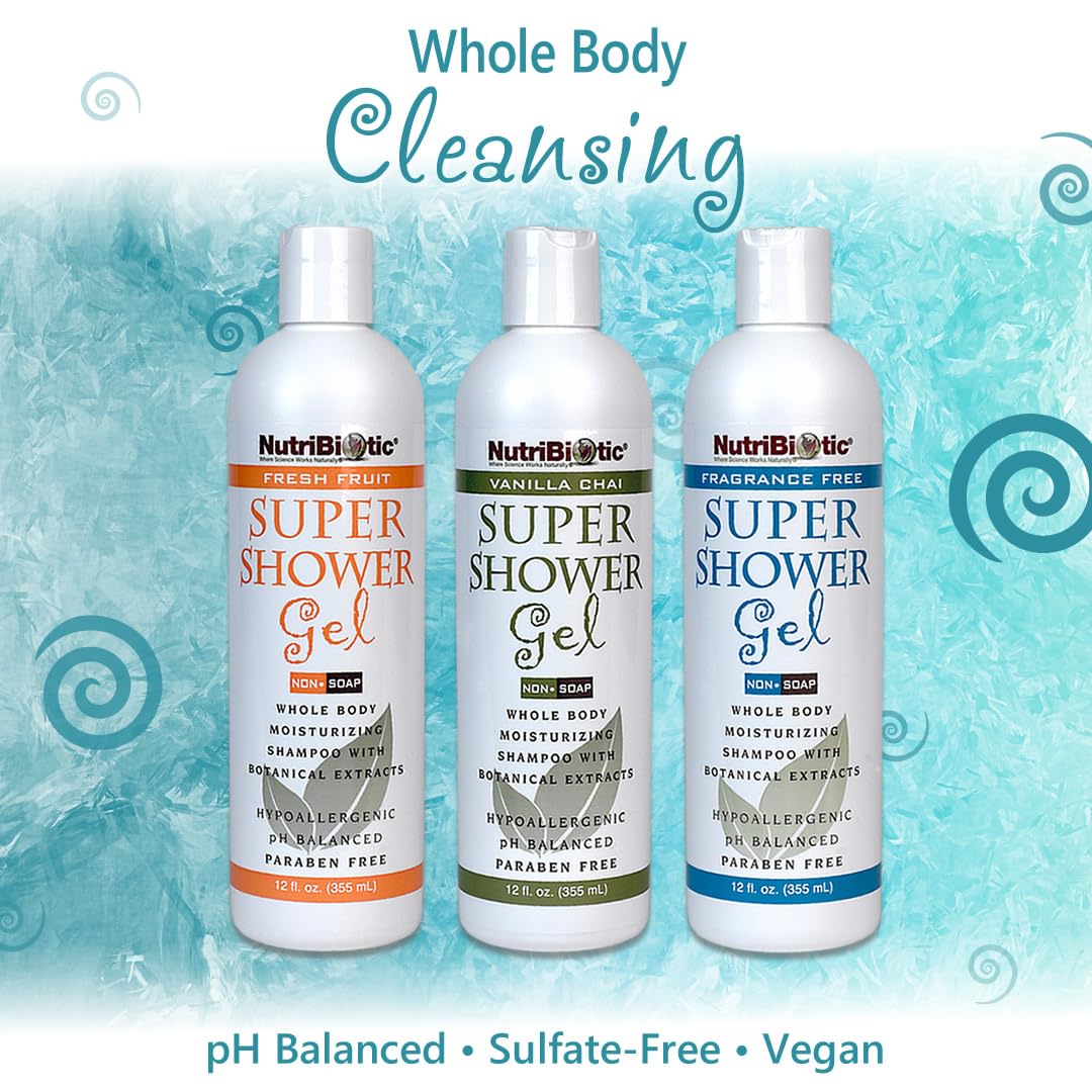 NutriBiotic – Vanilla Chai Super Shower Gel, 1 Gallon (128 Fl Oz) | Whole Body Shampoo with GSE & Botanical Extracts | pH Balanced, Non-Soap & Free of Gluten, Parabens, Sulfates, Dyes & Colorings