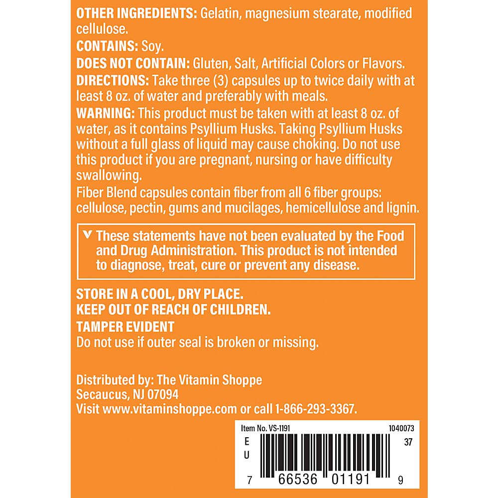 The Vitamin Shoppe Fiber Blend, Natural Source Insoluble and (300 Capsules)