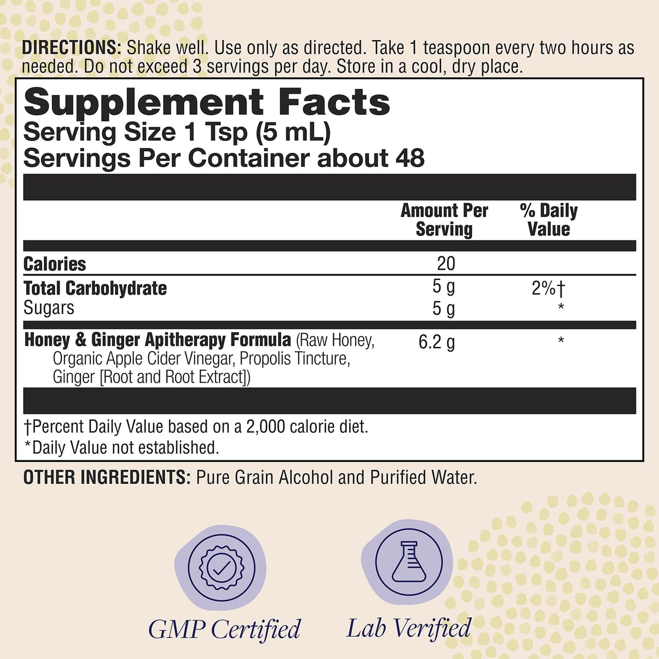 Honey Gardens Ginger and Honey Syrup with Organic Apple Cider Vinegar and Propolis - Ginger Root and Ginger Root Extract - Apitherapy Digestive Support Supplement - 8 FL OZ, 48 Servings