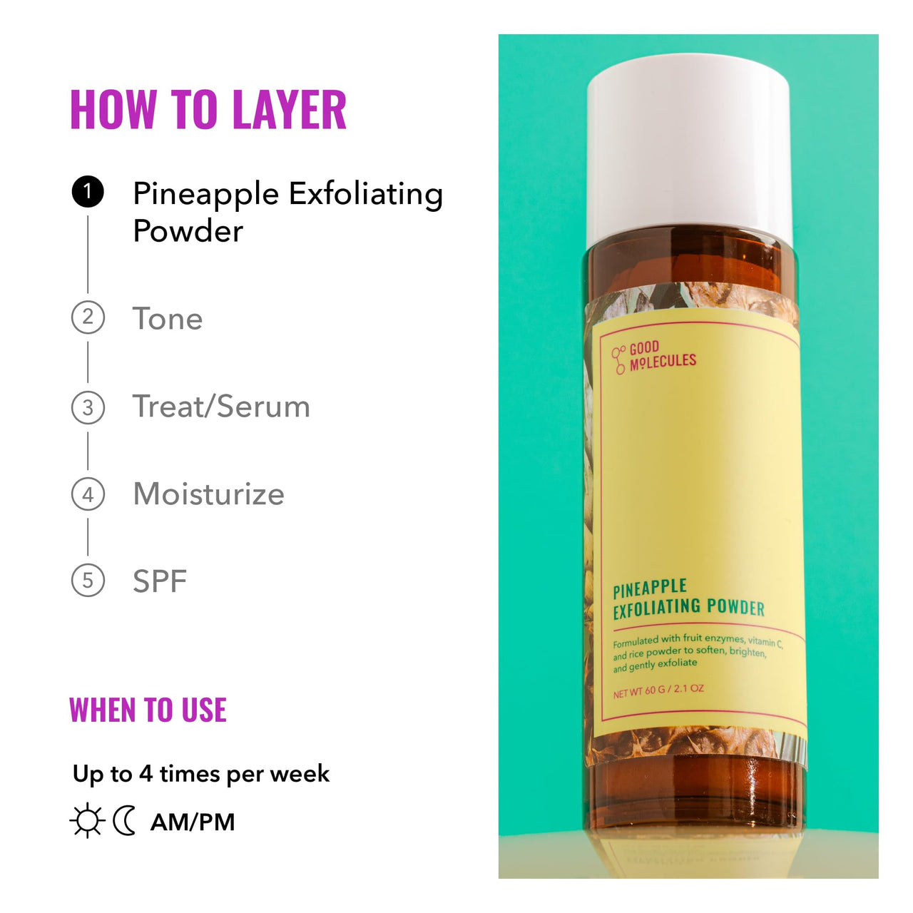 Good Molecules Pineapple Exfoliating Powder - Gentle, Exfoliating Facial Scrub with Enzymes, Anti-Aging and Alcohol Free Cleanser - Skincare for Face