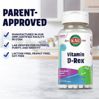 Thumbnail for KAL Vitamin D-Rex Chewable, Childrens Vitamins 400 IU D-3, Bubble Gum Flavor, Strong Bone & Immune Support, Lactose/Peanut/Soy Free, 60-Day Guarantee, 90 Servings, 90 Dinosaur Shape Chewables