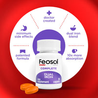 Thumbnail for Feosol Complete Iron Supplement Caplets, Bifera Iron for High Absorption, Heme and Non-Heme Dual Action Minimizes Side Effects, 1 Per Day, for Energy and Immune System Support, Made in USA, 30 Count
