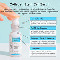 Thumbnail for CLEARSTEM - CELLRENEW - Collagen Stem Cell Serum - Acne + Youthful Skin Face Serum - Hyaluronic Acid, Reishi, Aloe Vera - Facial Skin Care Products - Vegan, Gluten Free, Cruelty Free - 1 fl oz / 29ml
