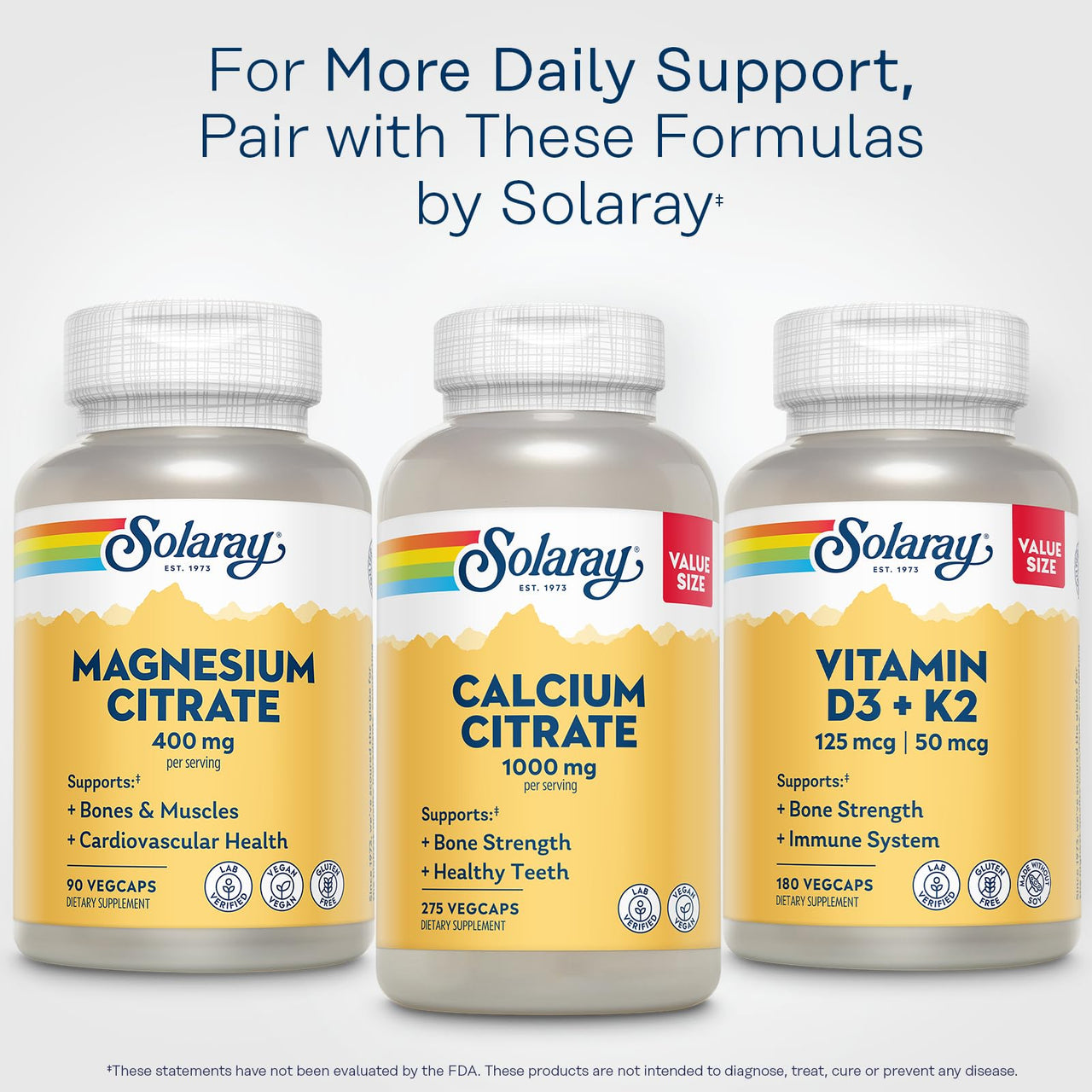 SOLARAY Magnesium Citrate 400mg - Magnesium Supplement - Bone Health, Muscle, Relaxation and Heart Health Support - Vegan, Gluten Free - 30 Servings, 90 VegCaps