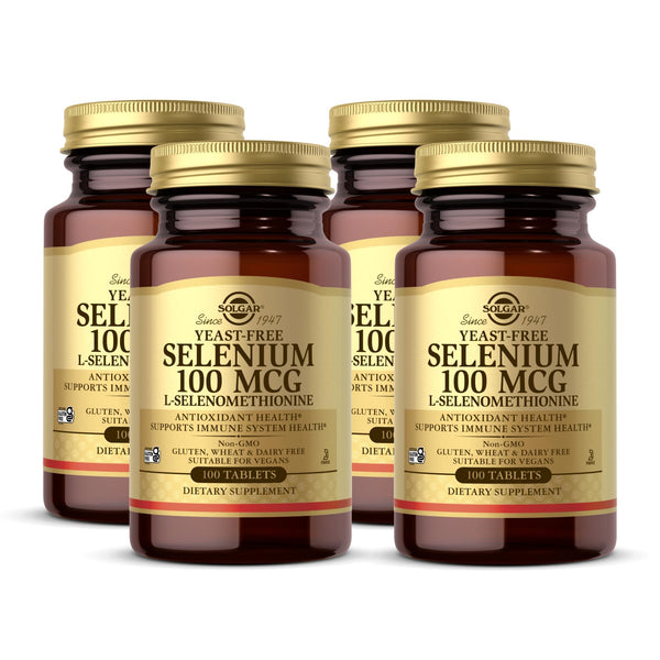 Solgar Yeast-Free Selenium 100 mcg - 100 Tablets, Pack of 4 - Supports Antioxidant & Immune System Health - Non-GMO, Gluten Free, Dairy Free, Kosher - 400 Total Servings