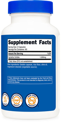 Thumbnail for Nutricost Agmatine Sulfate 1000mg, 120 Capsules - Gluten Free, Non GMO, 500mg Per Capsule