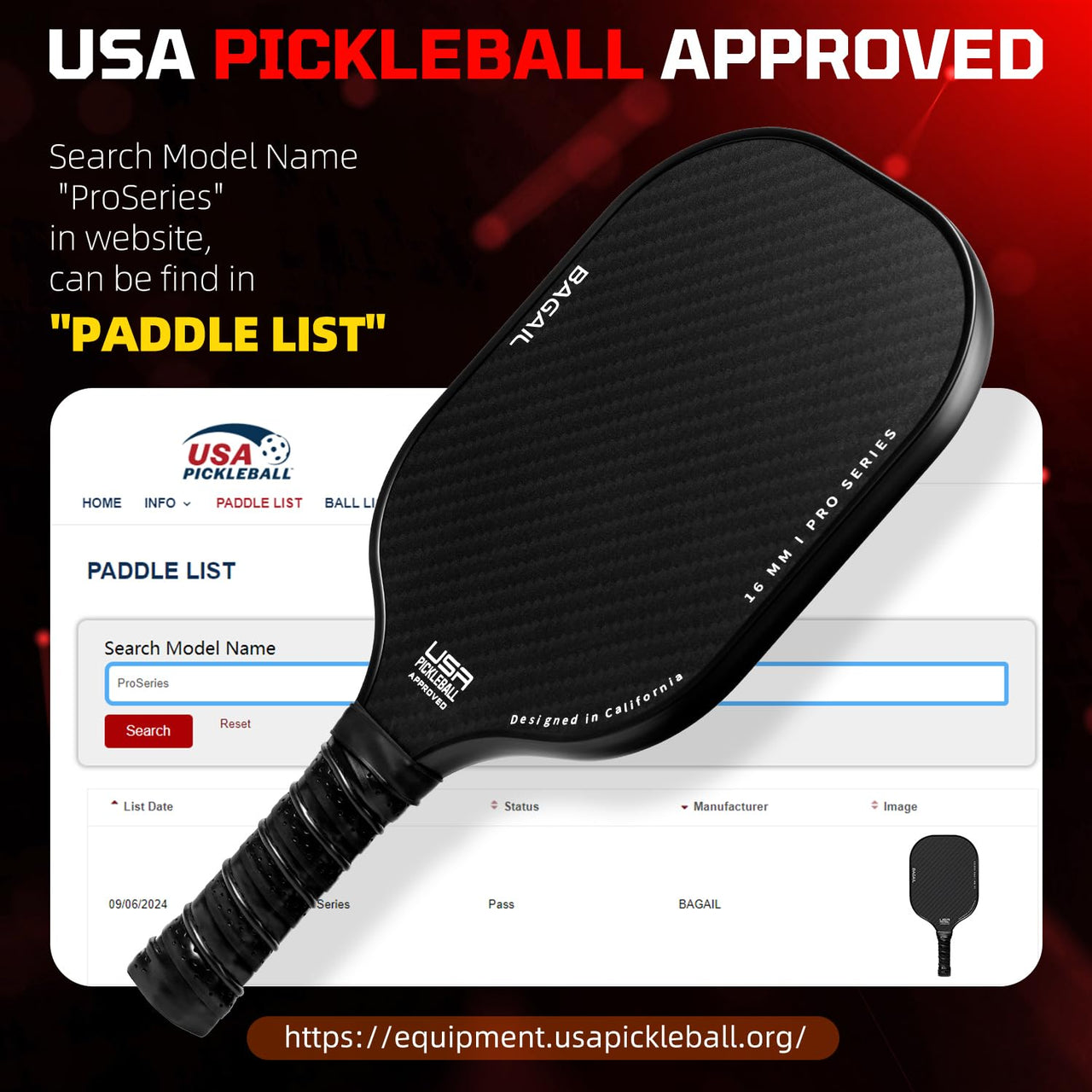 BAGAIL Pickleball Paddles, USAPA Approved Fiberglass Surface Pickleball Set, Lightweight Pickle Ball Rackets with 4 Balls, 1 Bag, Designed in California for Traction and Stability - 4 Pack, Black