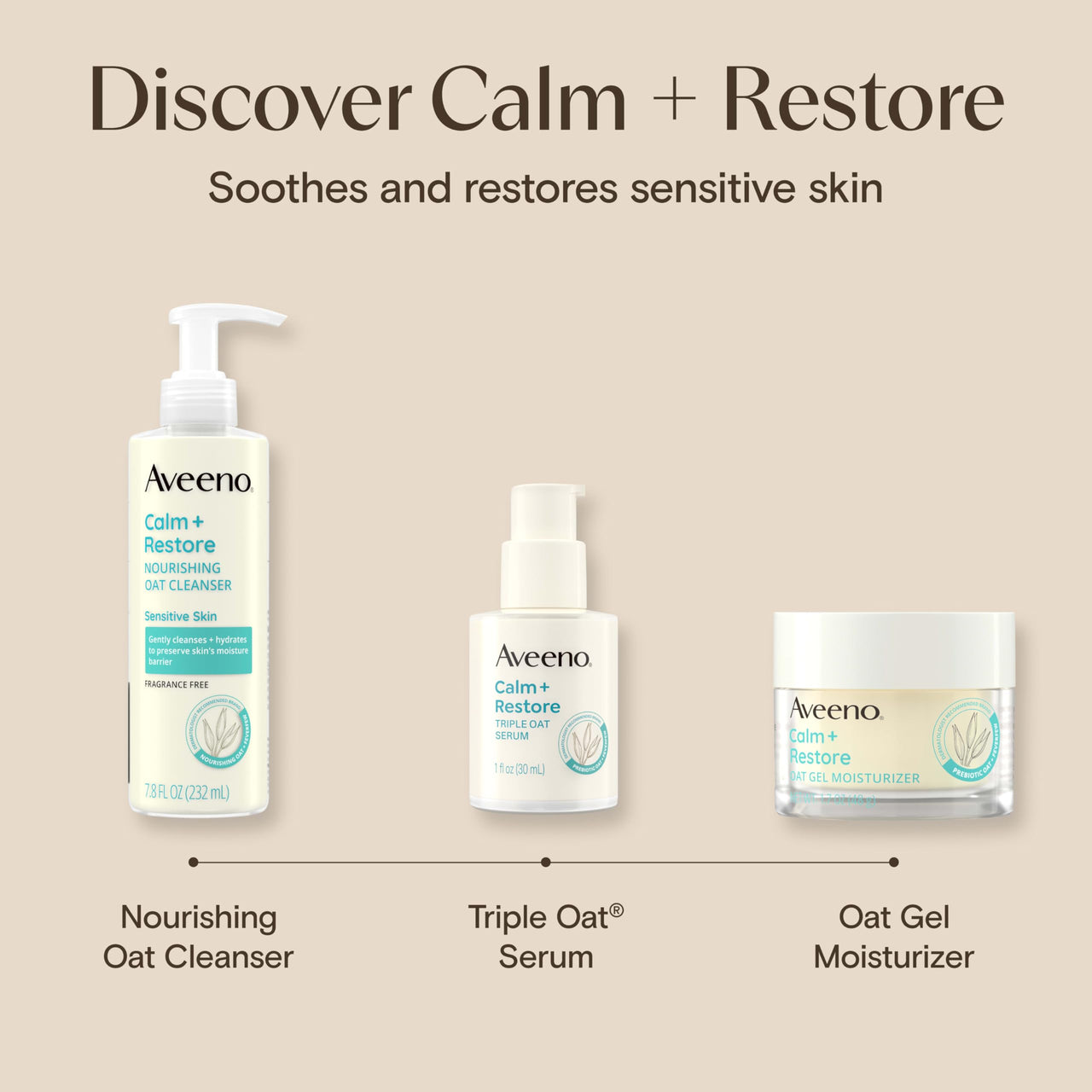 Aveeno Calm + Restore Nourishing Oat Cleanser, Daily Hydrating Facial Cleanser & Face Wash for Sensitive Skin, Non-Foaming, Hypoallergenic, Non-Comedogenic, Fragrance-Free, with Feverfew, 7.8 fl oz
