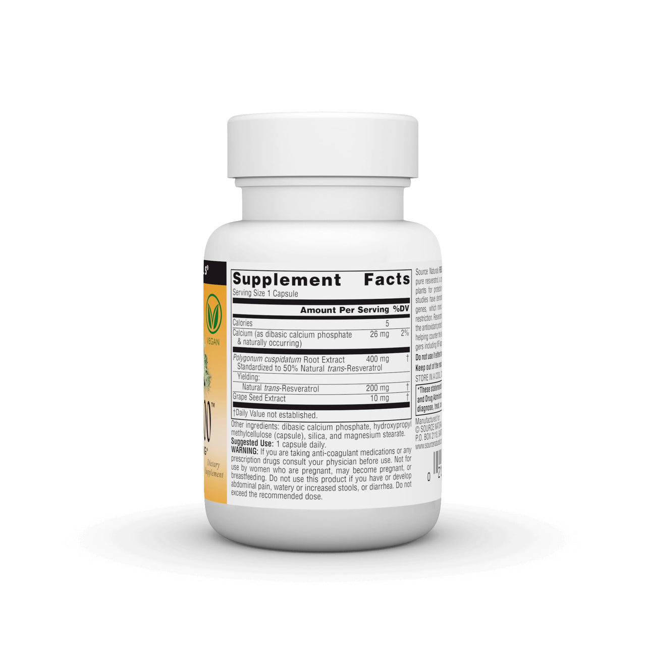 Source Naturals Resveratrol 200 mg for Heart and Healthy Aging* - 200 mg -30 Vegan Capsules