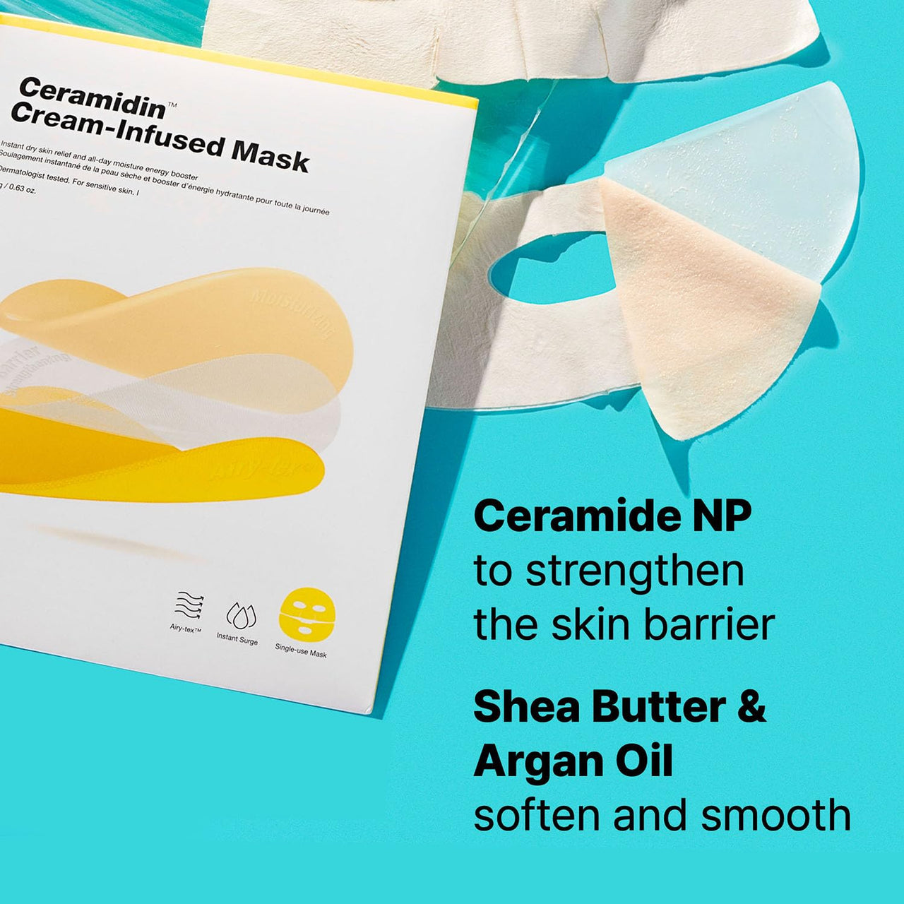 Dr.Jart+ Ceramidin Cream-Infused Korean Face Mask for Dry Skin with Ceramides and Panthenol | Sheet Mask | Korean Skin Care | Travel Size, 1 Pack