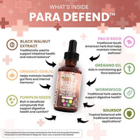 Thumbnail for para Defend Wormwood Black Walnut Cleanse for Humans Drops Liquid Soursop Garlic Pumpkin Seed PAU D'Arco Oil of Oregano Turmeric Berberine Neem Extract Hull Bark Tincture by Clean Nutra