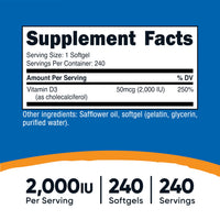 Thumbnail for Nutricost Vitamin D3 2000 iu Softgels, 240 Softgels - Non-GMO & Gluten Free