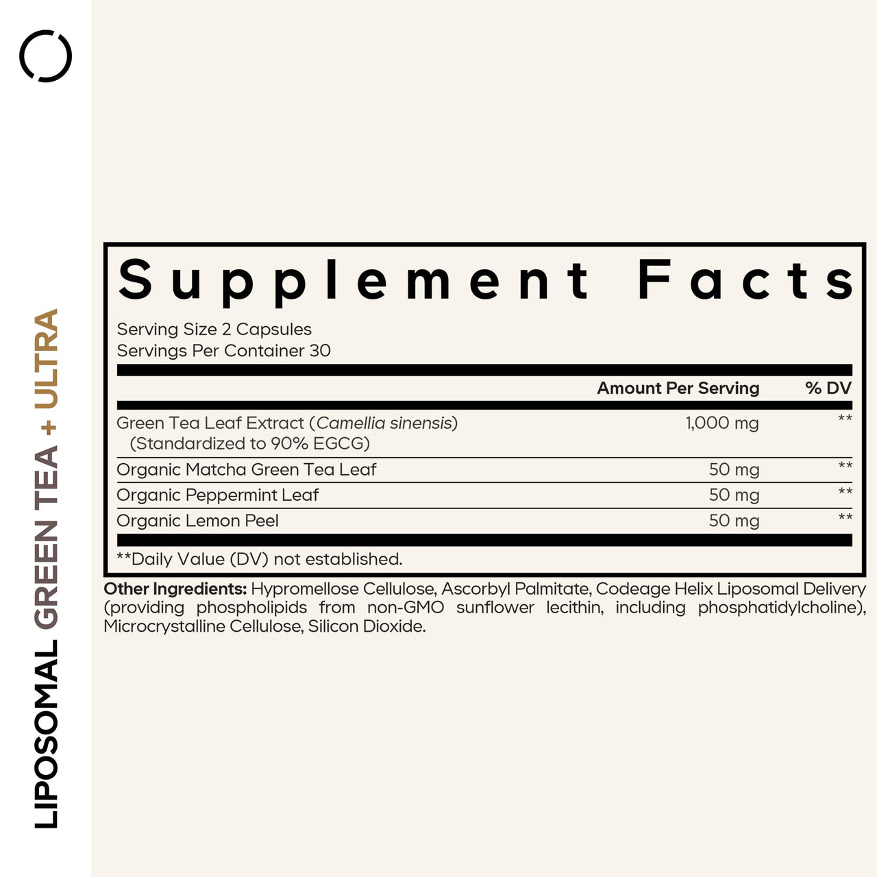 Codeage Liposomal Green Tea+ Ultra Potency - EGCG 90% Green Tea Extract, Organic Matcha Green Powder, Peppermint, Lemon Peel - Vegan, Non-GMO, Gluten-Free - Liposomal Delivery - 60 Capsules