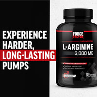 Thumbnail for Force Factor L-Arginine Nitric Oxide Supplement with BioPerine to Help Build Muscle and Support Stronger Blood Flow, Circulation, Nutrient Delivery, and Pumps, L-Arginine 3000mg, 3g, 150 Capsules