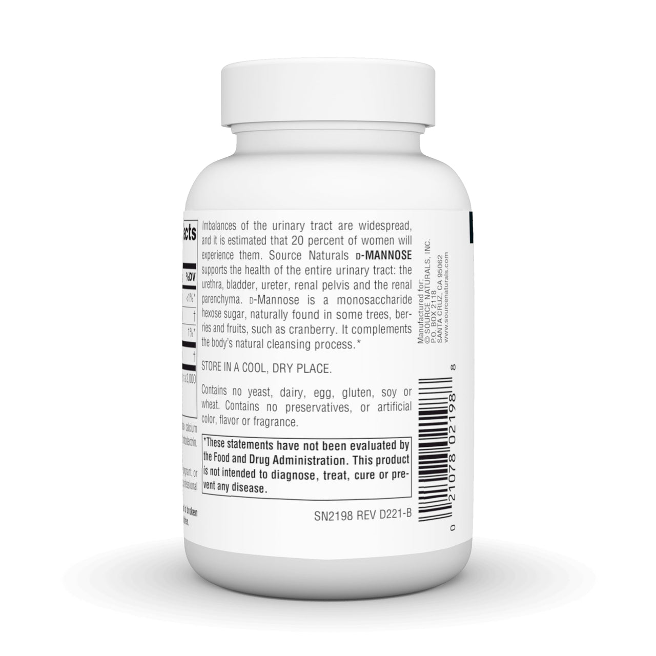 Source Naturals D-Mannose, Potent Urinary Tract & Bladder Health Support*, 500mg - 60 Capsules