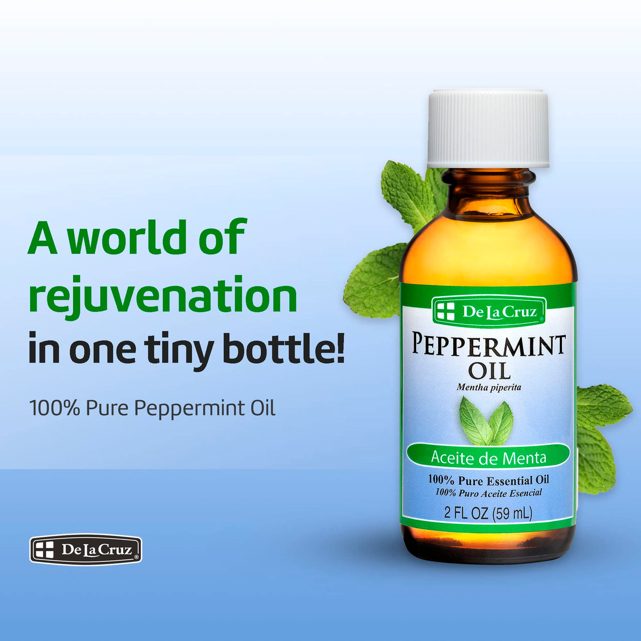 De La Cruz Peppermint Essential Oil - 100% Peppermint Oil for Aromatherapy - Steam Distilled - 1 Fl OZ (1 Bottle)