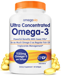 Thumbnail for OmegaVia Ultra Concentrated Omega 3 Fish Oil Burpless, 60 Softgels, Triple Strength Omega 3 Fish Oil Supplements, 1135 mg Pure Omega3, No Fishy Burps, High EPA DHA DPA, IFOS 5-Star