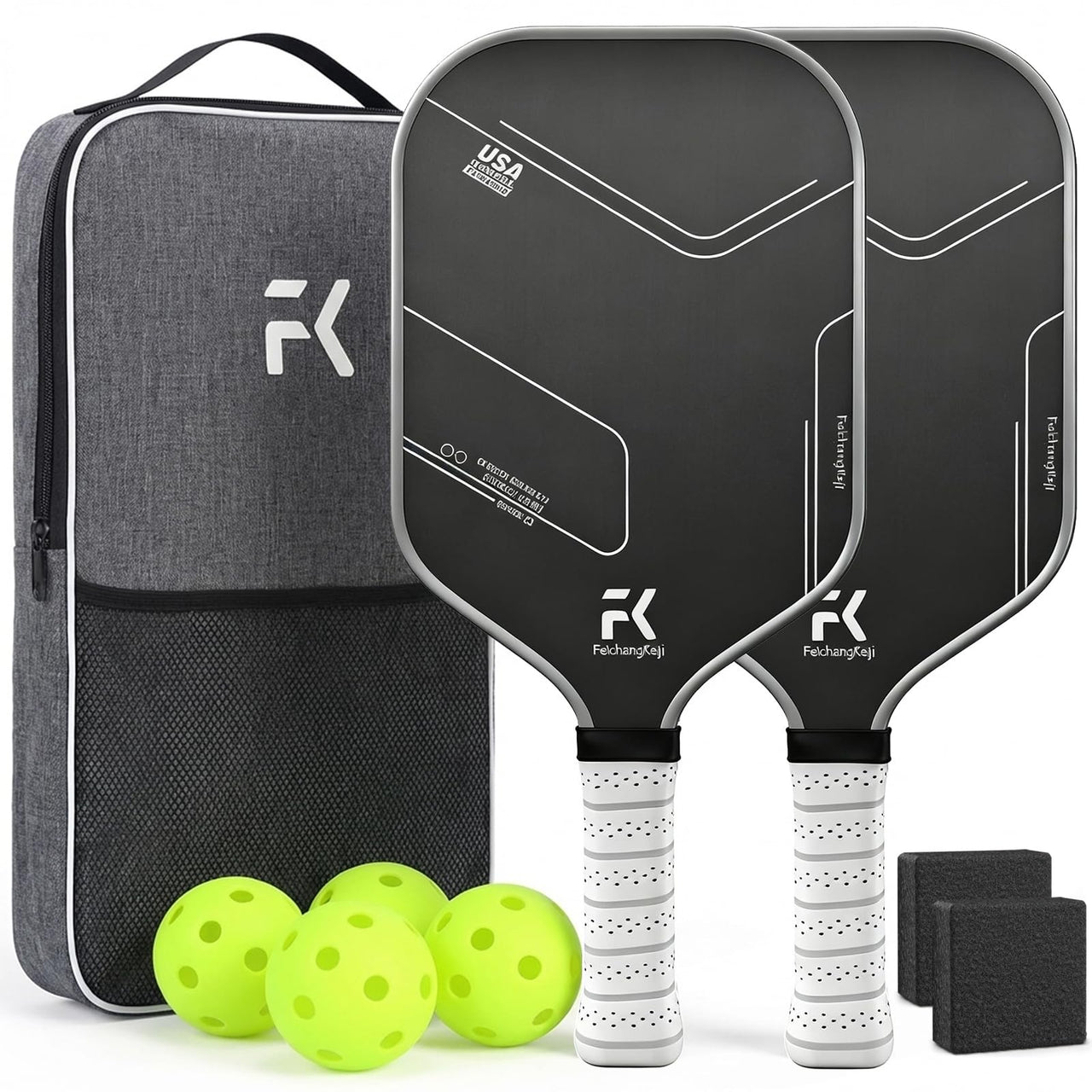 FeichangKeji Pickleball Paddles Set of 2 T700 & 16mm Carbon Fiber Pickleball Paddles with CMS Matte Surface Lightweight Honeycomb Core & Durable Edge Guard Protector & Comfortable Grip