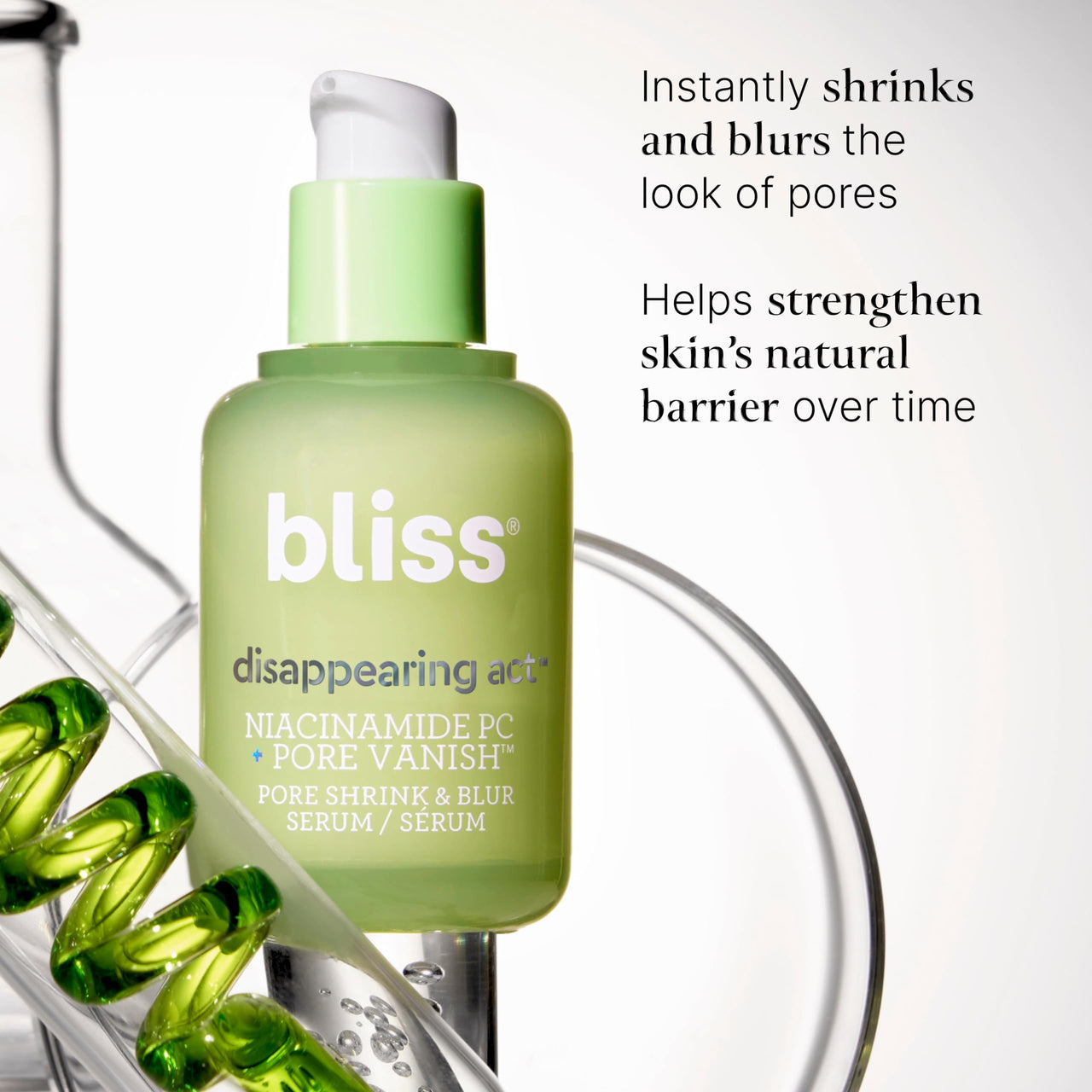 Bliss Disappearing Act Pore-Minimizing Serum – Niacinamide + Pore Vanish Complex with Green Tea – Refines Pores, Controls Oil & Targets Dark Spots for Smooth Glass Skin – 1 Fl Oz