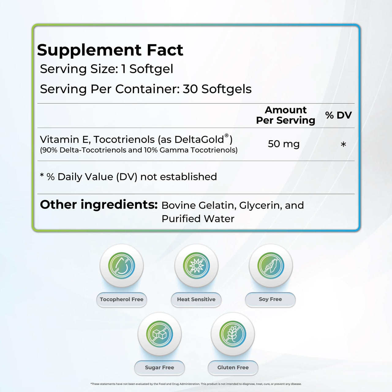 WELLNESS EXTRACT Eannatto Tocotrienols Deltagold Vitamin E Supplements Softgels, Tocopherol Free, Non-GMO, Gluten Free & Antioxidant (50MG 30 Softgels).