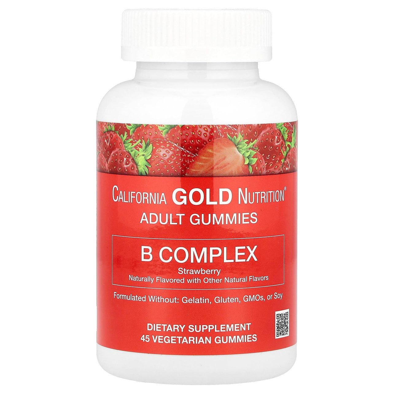 California Gold Nutrition Vitamin B Complex Gummies, B6, Biotin, Folate, Niacin, B12, Natural Strawberry Flavor, Vegetarian, 45 Gummies