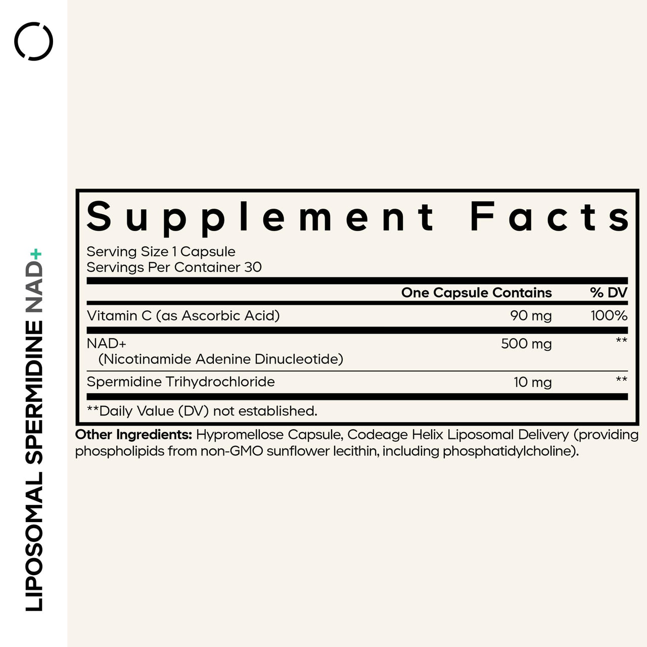 Codeage Liposomal Spermidine NAD+ Spermidine Supplement - 500 Mg NAD+ Vitamin C - Liposomal Delivery - Nicotinamide Adenine Dinucleotide Pills - 1 Capsule Per Serving - Vegan, Non-GMO - 30 Capsules