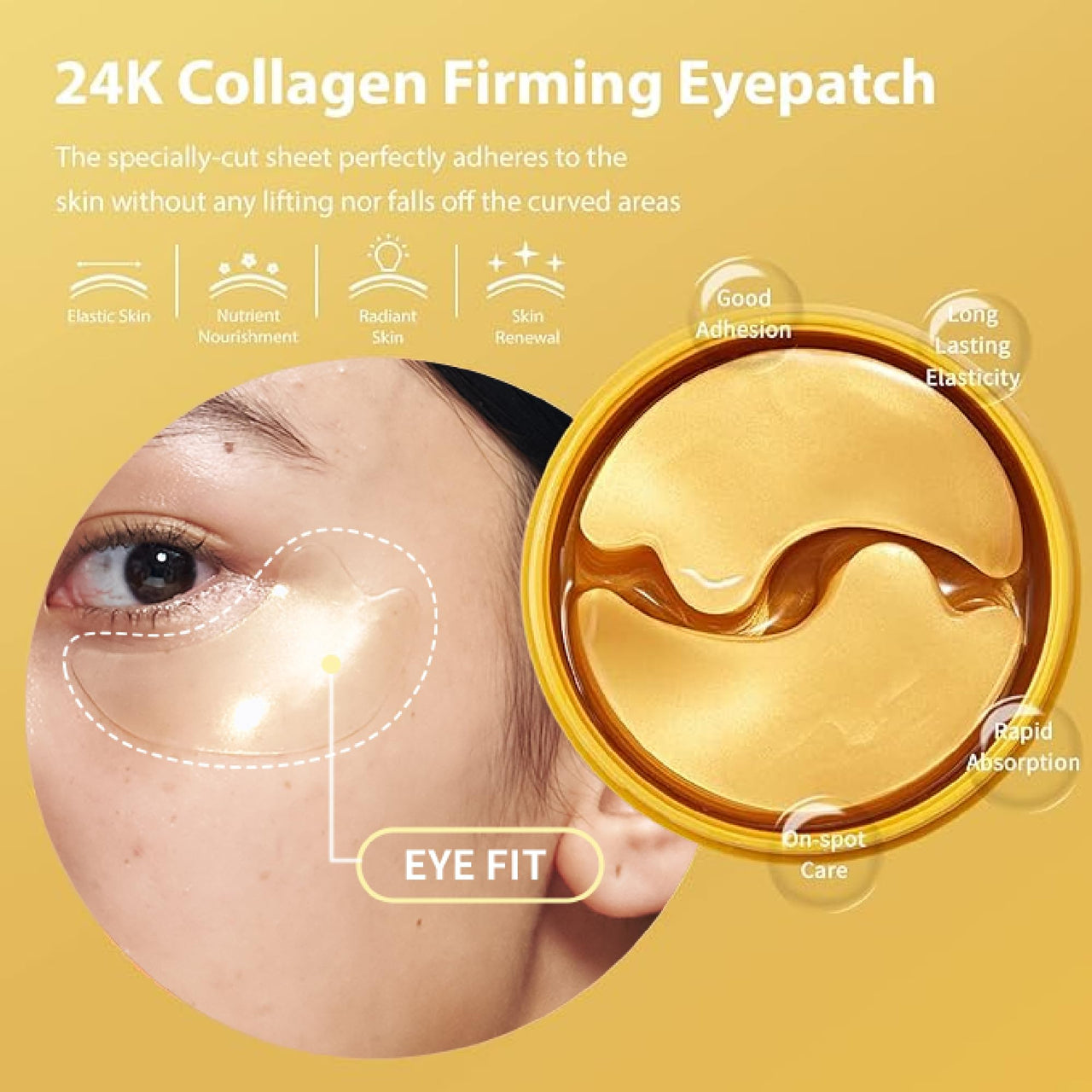 Snp 11,900mg Collagen + 24K Gold Firming Eye Patch | Wrinkles Firming Under Eye Patch | Tightening & Hydrating for All Skin | Under Eye Patches for Dark Circles | Korean Skincare Eye Mask | 60 Patches