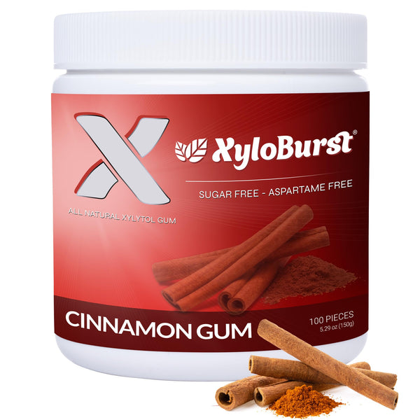 XyloBurst Gum | Xylitol Chewing Gum | Sugar Free, Gluten Free, Keto Friendly | Aspartame Free Gum For Oral Health | Cinnamon | 100-Count Jar
