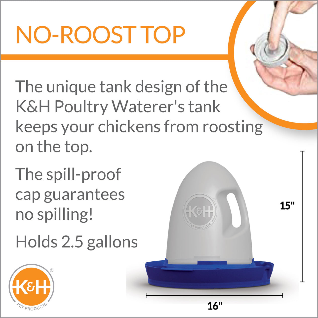 K&H Pet Products Poultry Waterer 2.5gal. (Unheated) Blue - No Roost Top & Non-Spill Refill