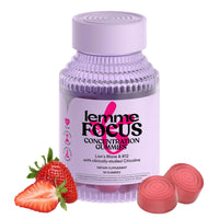 Thumbnail for Lemme Focus Concentration & Brain Health Gummies with Cognizin Citicoline, Lion's Mane Mushroom, Vitamin B12 to Support Focus + Concentration - Gluten Free, Caffeine Free, Strawberry (50 Count)