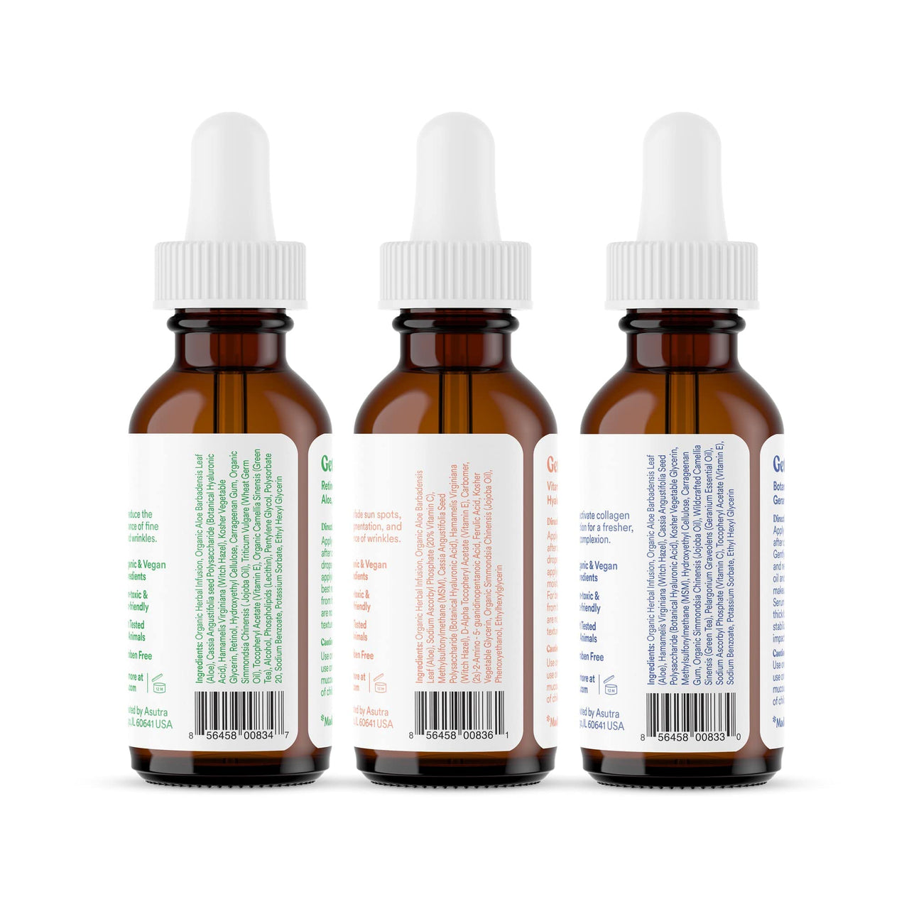 ASUTRA Face Serum Variety Pack, 3 Products - 1 fl oz 2.5% Retinol, 1 lf oz 20% Vitamin C, 1 fl oz Hyaluronic Acid Face Serum