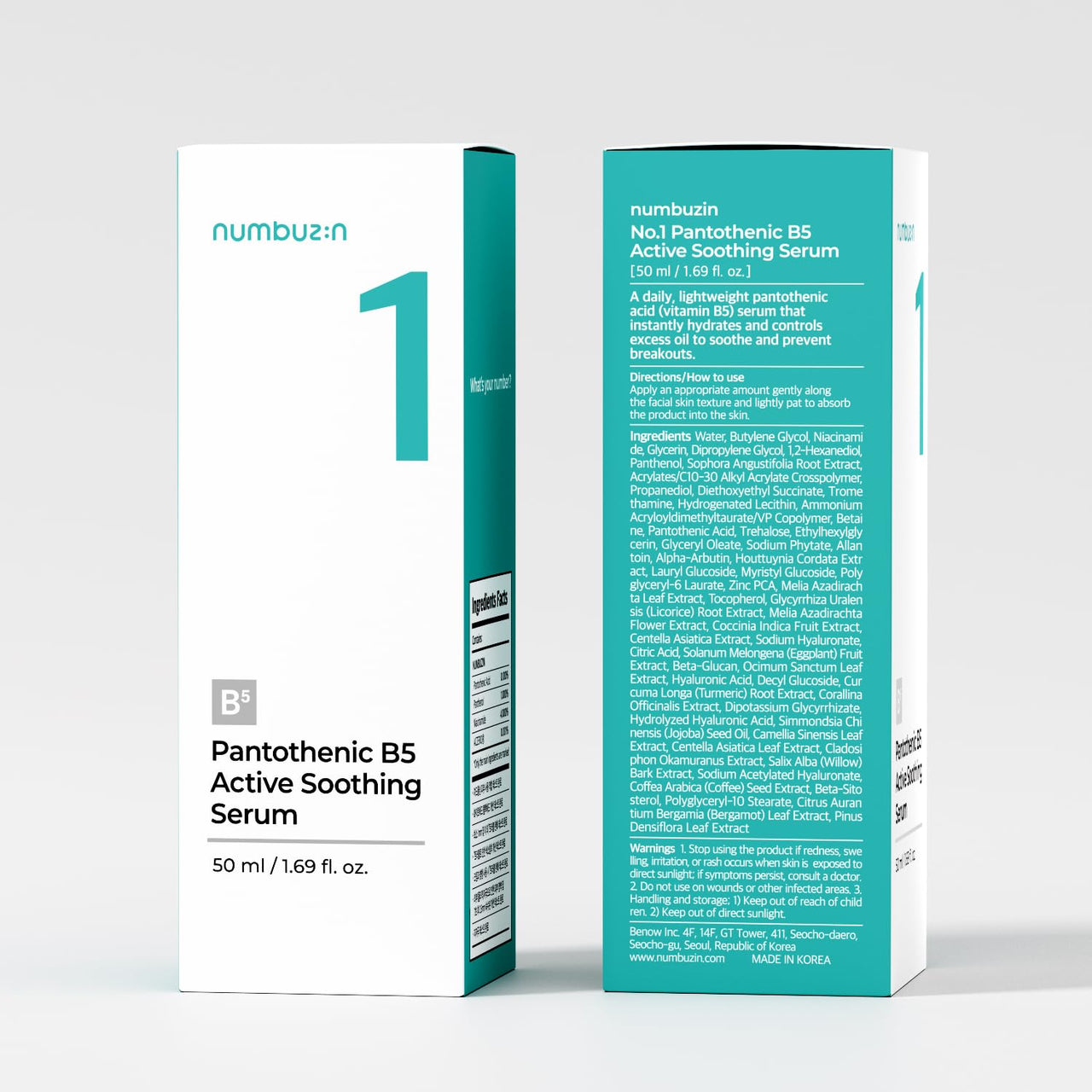 numbuzin No.1 Serum | Pantothenic B5 Active Soothing Serum | Soothing, Hydrating | Pantothenic Acid, Niacinamide | Excess Oil Control, Reduces Breakouts, Acne | Oily, Acne-Prone Skin | 1.69 fl. oz.