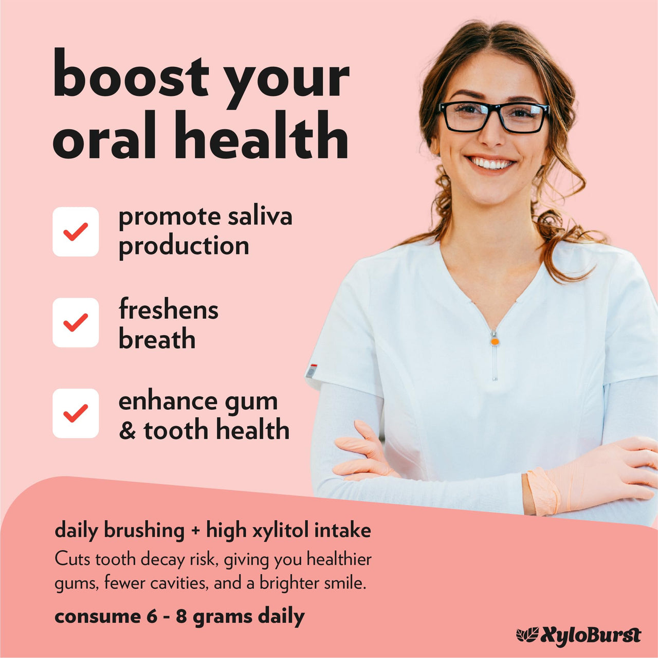 XyloBurst Gum | Xylitol Chewing Gum | Sugar Free, Gluten Free, Keto Friendly | Aspartame Free Gum For Oral Health | Cinnamon | 100-Count Jar
